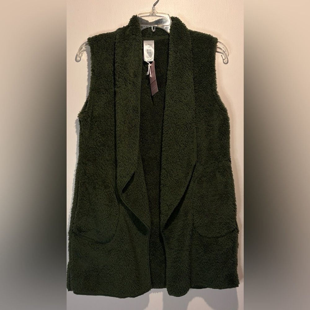 Serra- NWT Ladies Soft Cozy Lounge Wrap Waterfall Sherpa Pockets Green- Size S/M